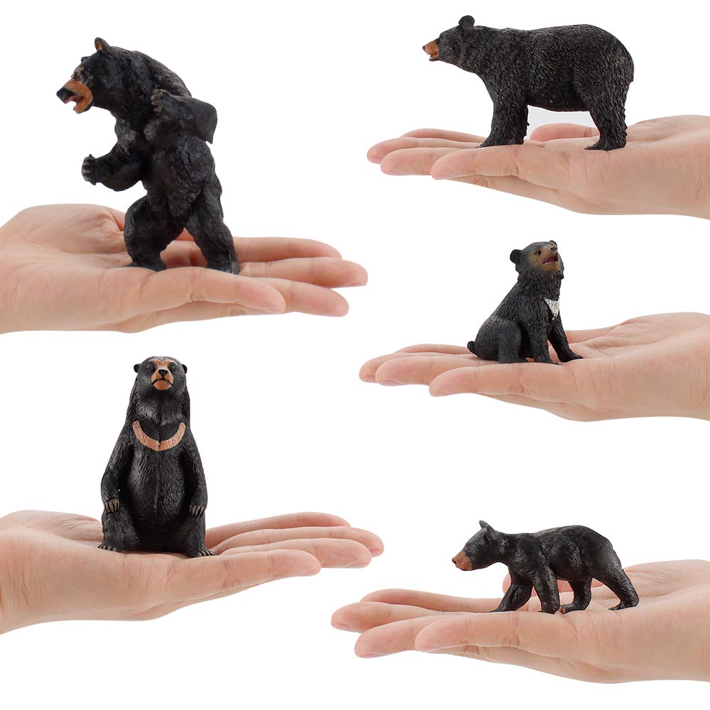 Realistic Wild Life Jungle Animal Figures Model Black Bear Family Playset Eduactional Toys Playset Figurine Statue Classroom Desktop Decoration For Kids Toddler Party Supplies(5 Pcs)