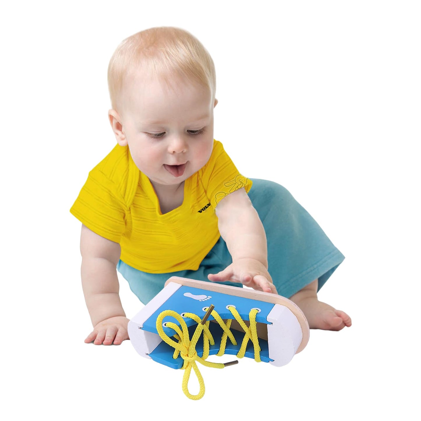 Learn To Tie Shoes - Wooden Lacing Shoe Tying Practice For Kids,Safe & Reusable Wood Shoelaces Tying Toy Educational Toy/Blue