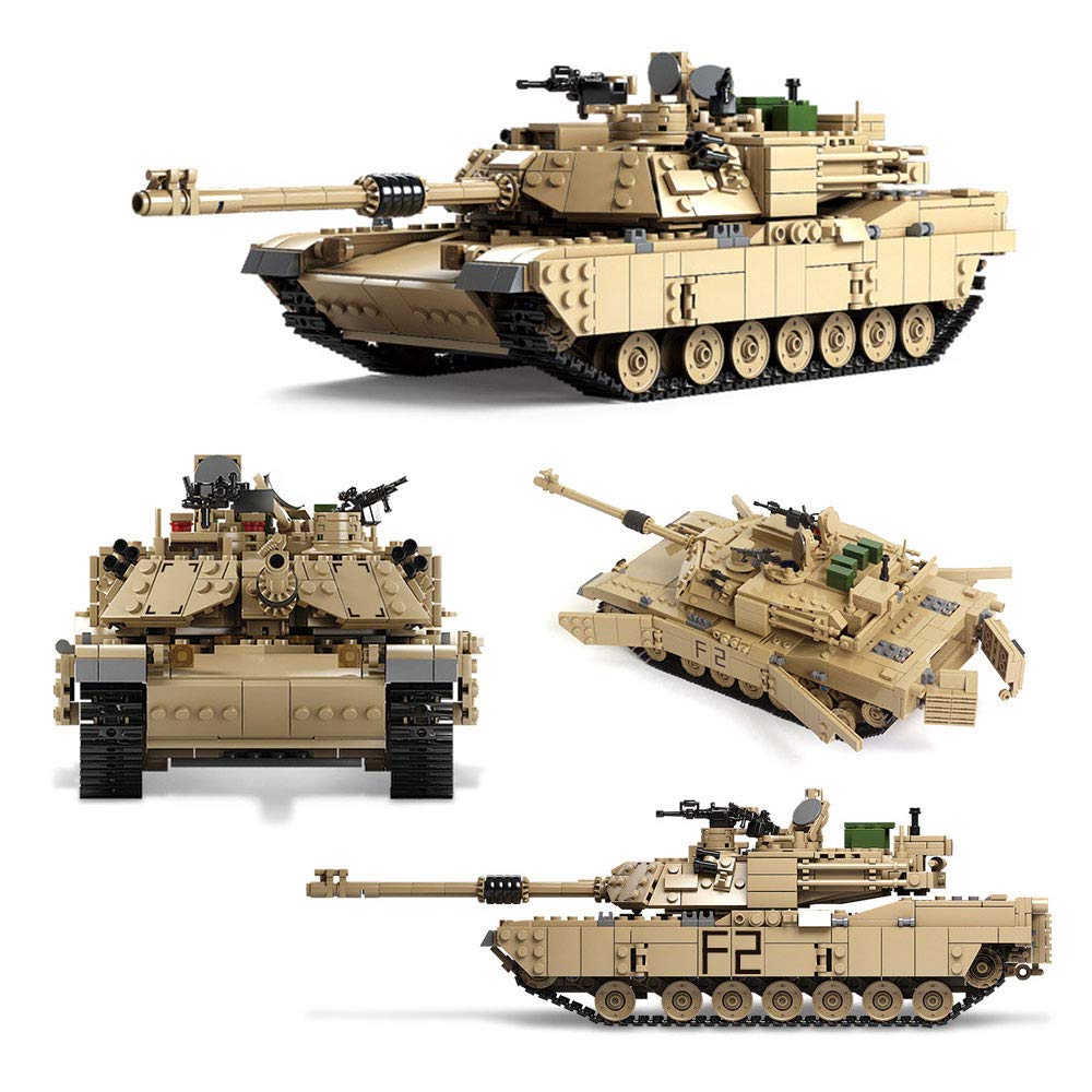 Feleph M1A2 Tank Model Kit 1:28 Scale WW2 Military Vehicle, 1463 Pieces, ABS, Small, M1A2