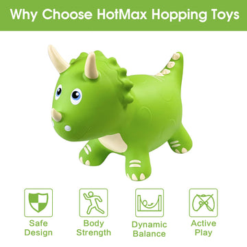 Hotmax Dinosaur Bouncy Hopper Toys, Bouncy Horse For Toddlers, Inflatable Ride On Bouncy Animals, Bouncing Triceratops For Kids, Birthday Gift For 18 Months 2 3 4 Year Old Boy Or Girl(Green)