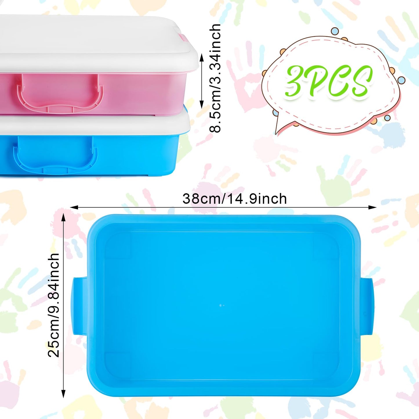 Suzile 3 Pcs Portable Sensory Bin Sand Tray with Lid, 15 Inch Colorful Plastic Sandbox Toy, Large Play Tray Fill with Sand, Wate
