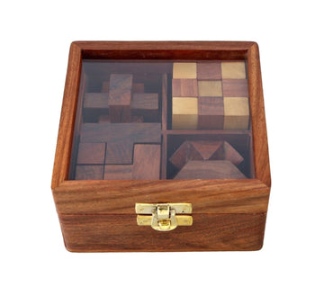 Ajuny 4-In-1 Wooden Puzzle Box - 3D Puzzles & Brain Teaser Games For Adults, Wooden Puzzles, Logic Iq Brain Games, Rustic Decor, Unique Gift For Christmas & Birthday
