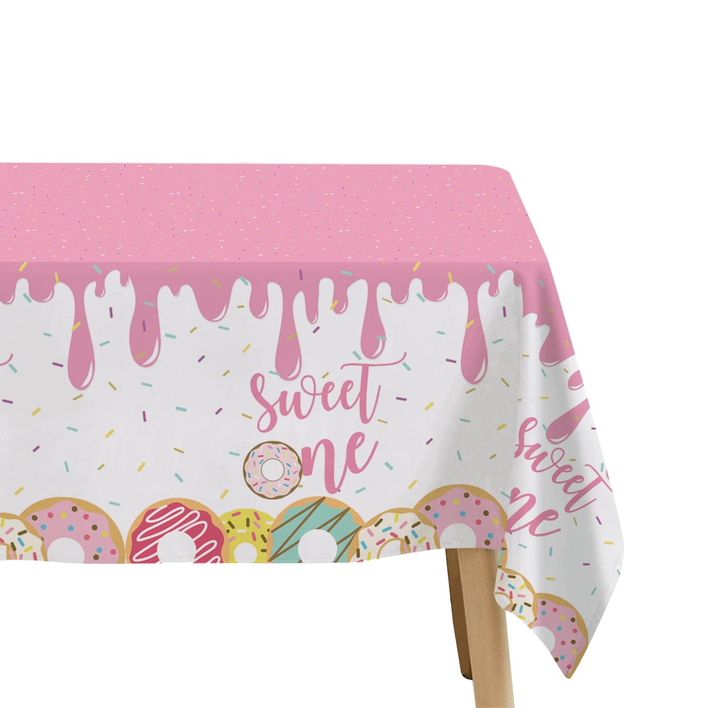 Xigejob Donut Sweet One Birthday Party Tablecloth Decorations for First, Disposable Pink Donut 1st Birthday Party Supplies Table