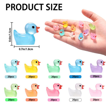 DULEFUN 200pcs Luminous Mini Resin Duck 10 Colors Little Small Ducks Glow in The Dark Duck Figures for Dollhouse Aquarium Decor