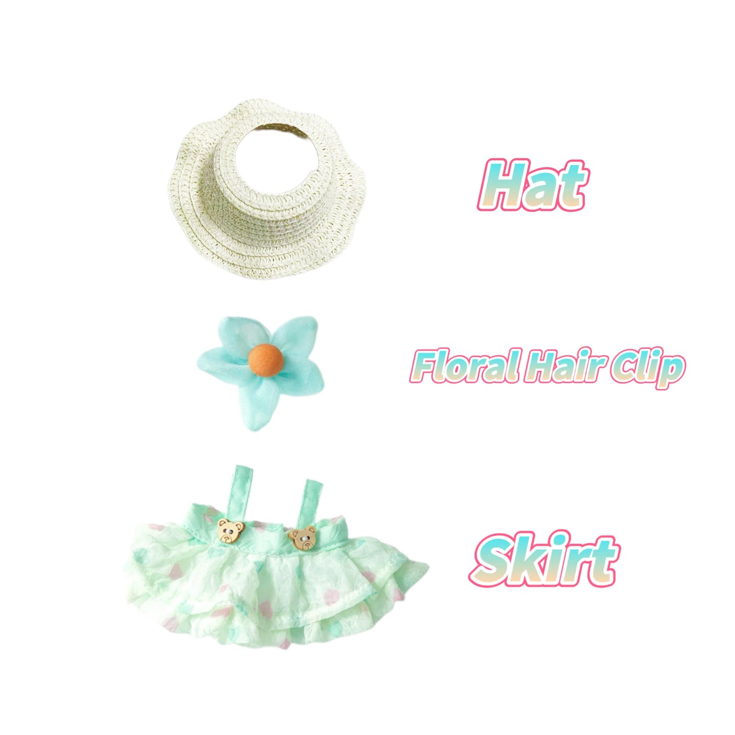 Dress For 17Cm Doll Designed ,Cute Chic Dress Set, Clothes Accessories (No Doll) (Green Saree + Hat)