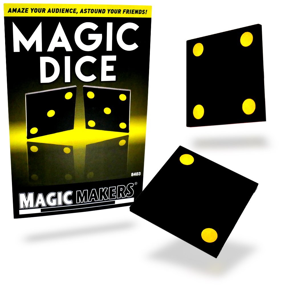 Magic Makers Magic Dice Trick - Brilliant Black Dice With Highly Visual Yellow Pips That Mysteriously Change