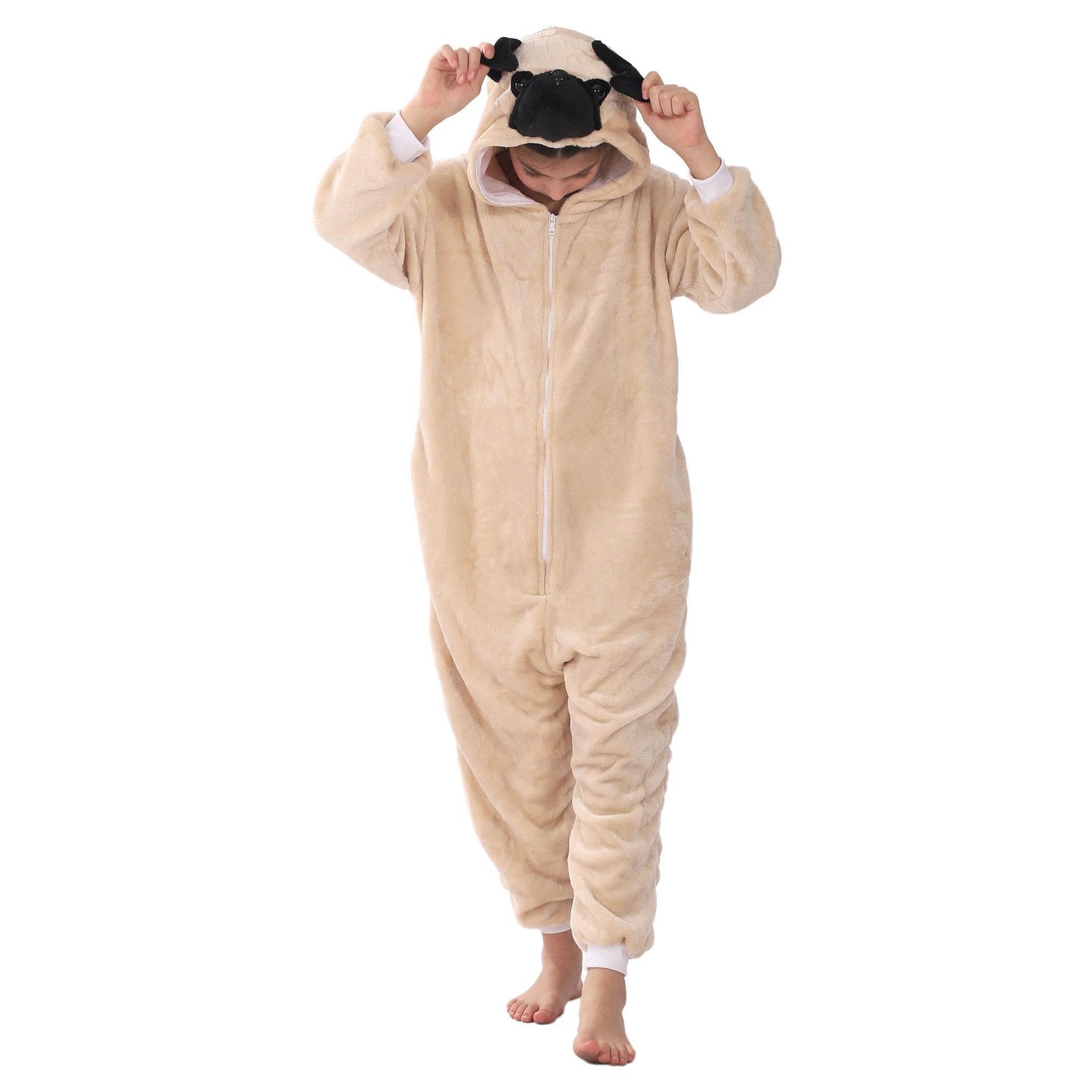 Lobujou Animal Hooded Costume For Kids Boys Girls Flannel Onesie Halloween Cosplay One Piece Pug Dog 110