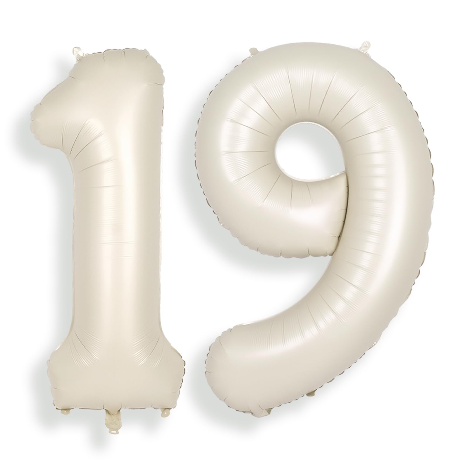 Suwen 40 Inch Cream White Large 19 Number Balloons Big Foil Helium Number Balloons 0-9 Jumbo Happy 19Th Mylar Birthday Party Dec