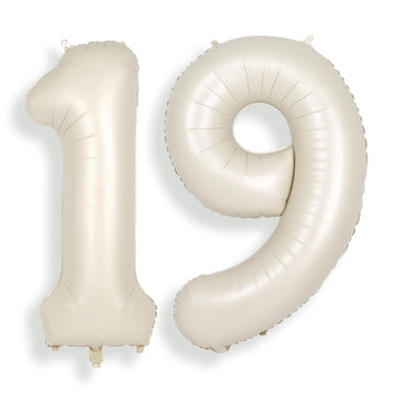 Suwen 40 Inch Cream White Large 19 Number Balloons Big Foil Helium Number Balloons 0-9 Jumbo Happy 19Th Mylar Birthday Party Dec