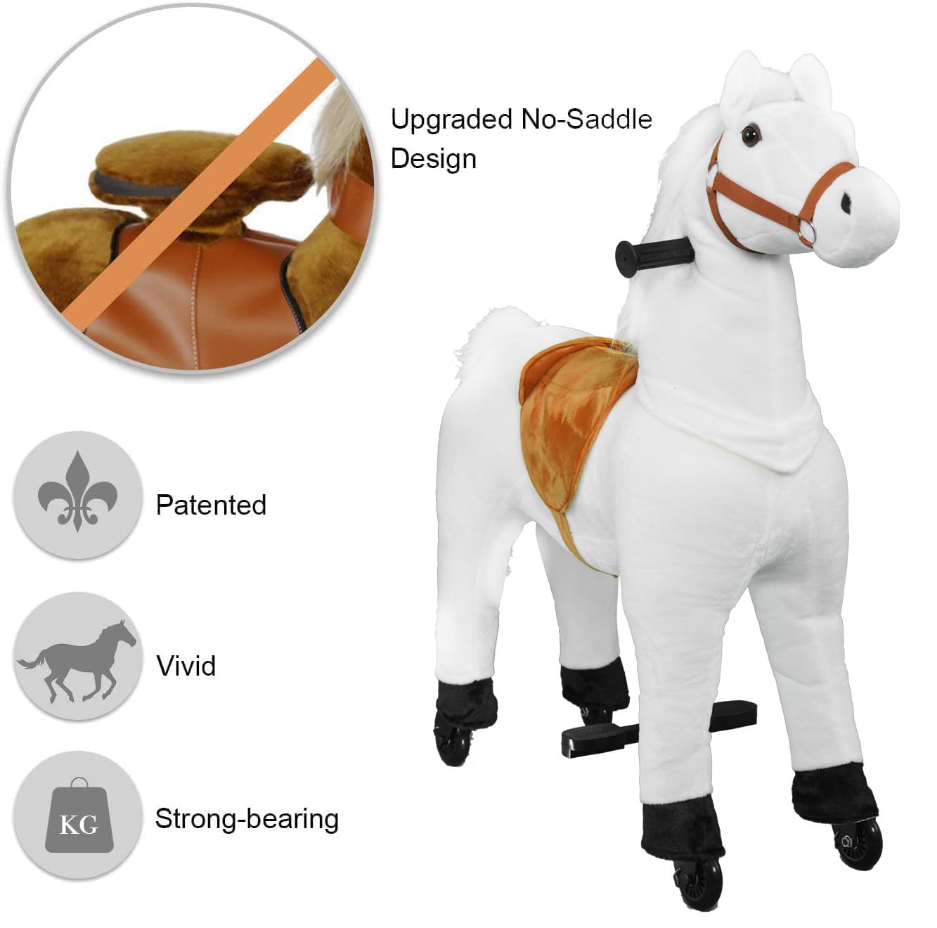 Pipleo Ride on Horse for Kids  (41.33'' Height) Horse Ride on Toy  Riding Horse Rider Mechanical Walking Action Plush Animal for 7 Years Old to mature-themed  No Battery or Electricity  Max Load 187 LBS - WT