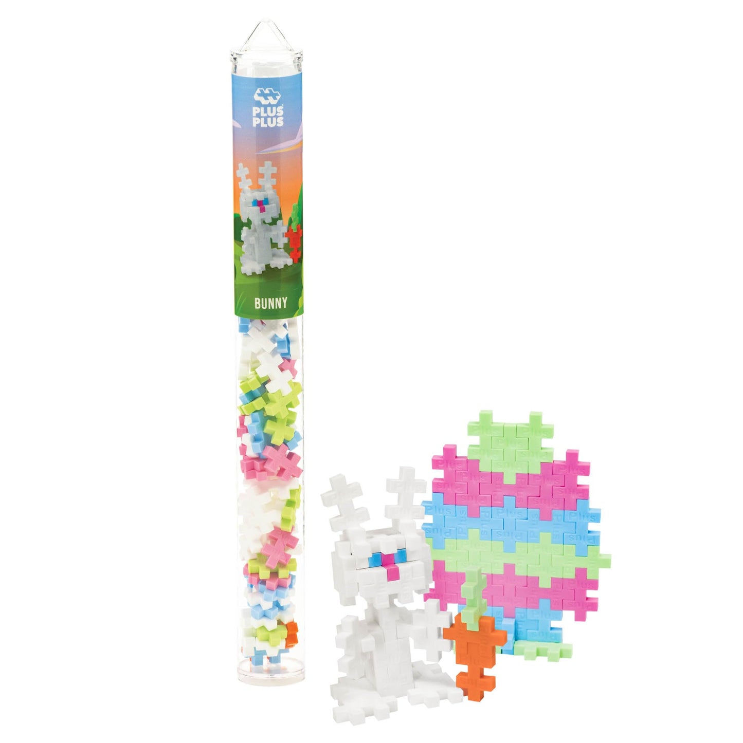 Plus Plus 3D Puzzle Building Block Set, 70 Mini Interlocking Pieces, Fun Holiday Activities For Kids - Bunny Mini Maker Tube