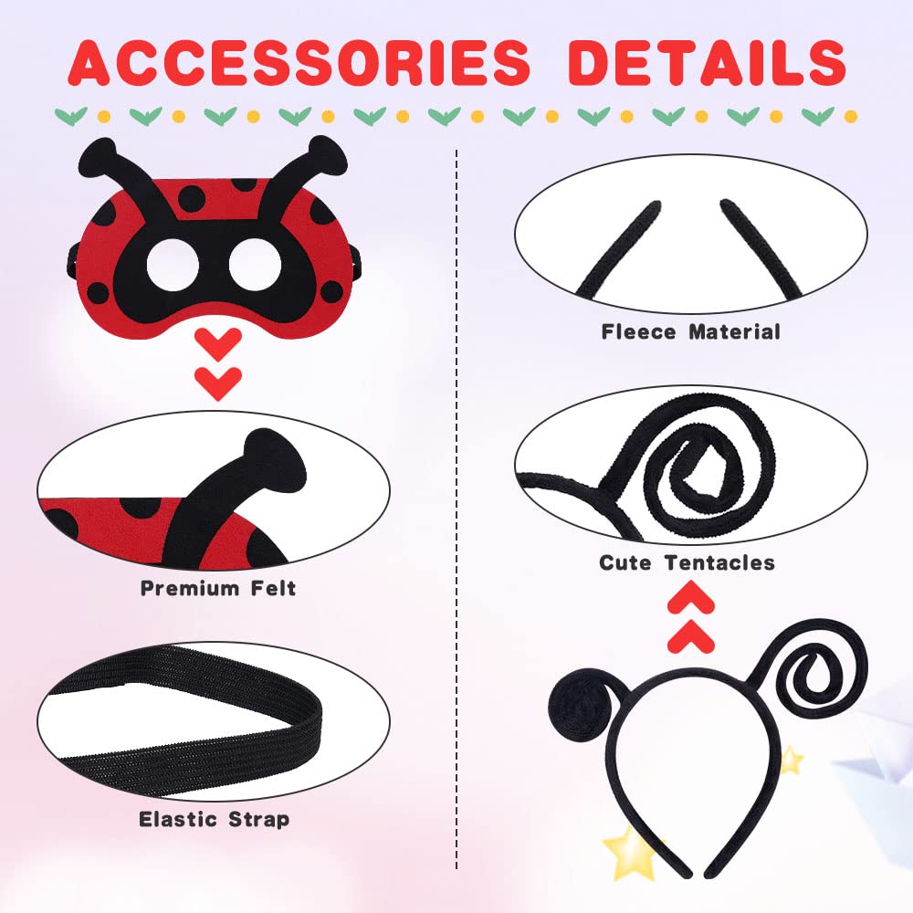 AOMIG Red Wing Kids Costume, 3-Piece Fancy Dress with Red Wings, Headband & Eye Mask for Birthday Parties & Cosplay