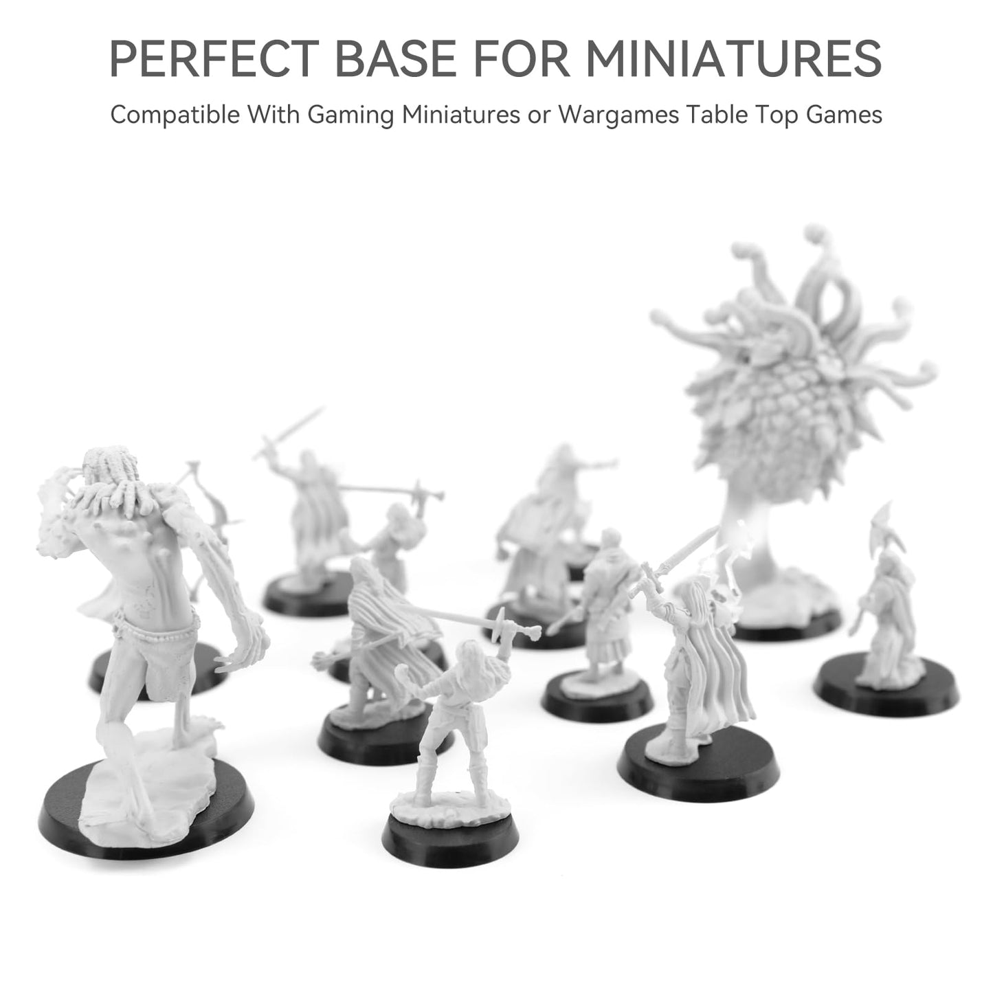 TITAWU 100PCS Miniature Bases+120PCS Adhesive, 25mm 28.5mm 32mm 40mm Mix 4 Different Sizes Textured Plastic Black Round Model Ba