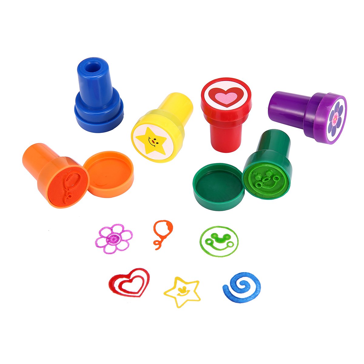 LUCKYBIRD Self Inking Stamps Set for Kids - 6 Count Plastic Balloon & Star Stamps, 1x1x1.3 inches, Model LUCKYBIRDS
