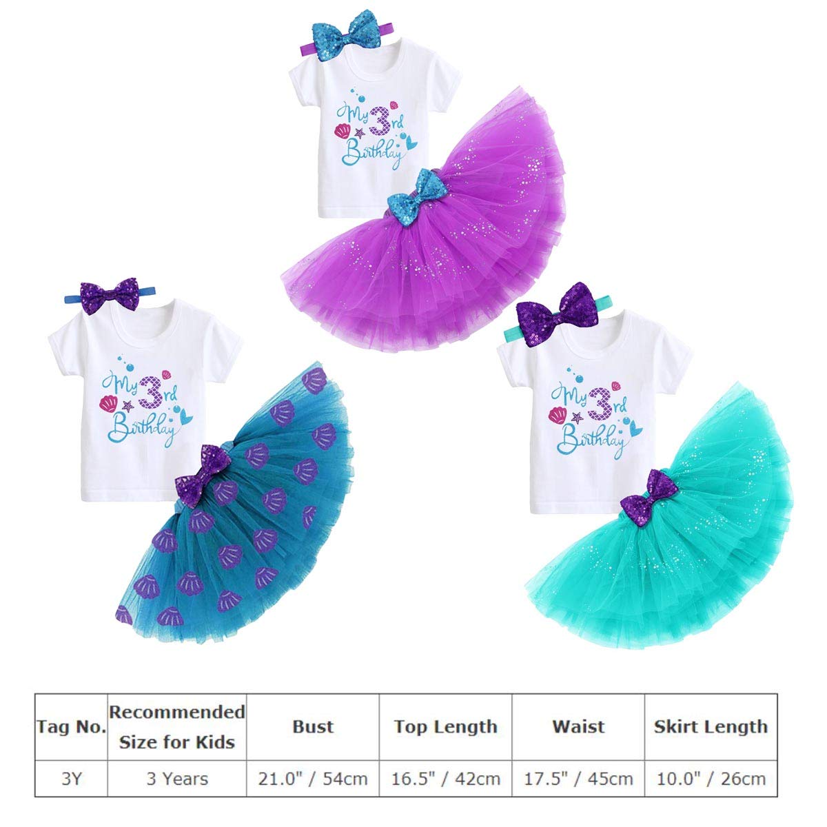 Mermaid Third Birthday Outfit Baby Girl My 3Rd Birthday Cake Smash Photo Shoot Romper Little Mini Tutu Skirt Shiny Headband Summer Nautical Ocean Themed Birthday Party Supplies Purple 3 Years