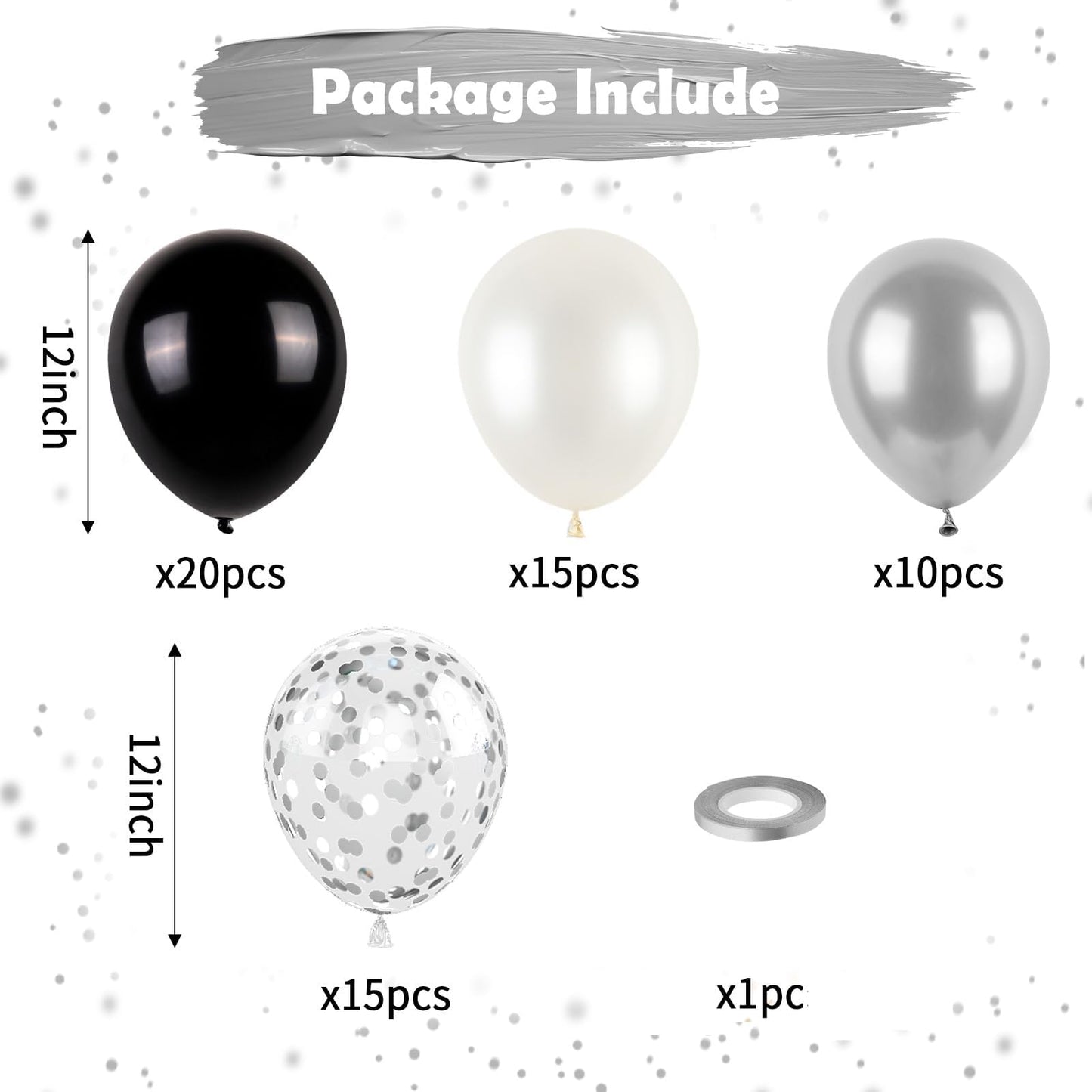 Black And Silver Balloons, Metallic Silver And Black Balloons Pearl Silver Confetti Balloons Black Silver Party Balloons Chrome