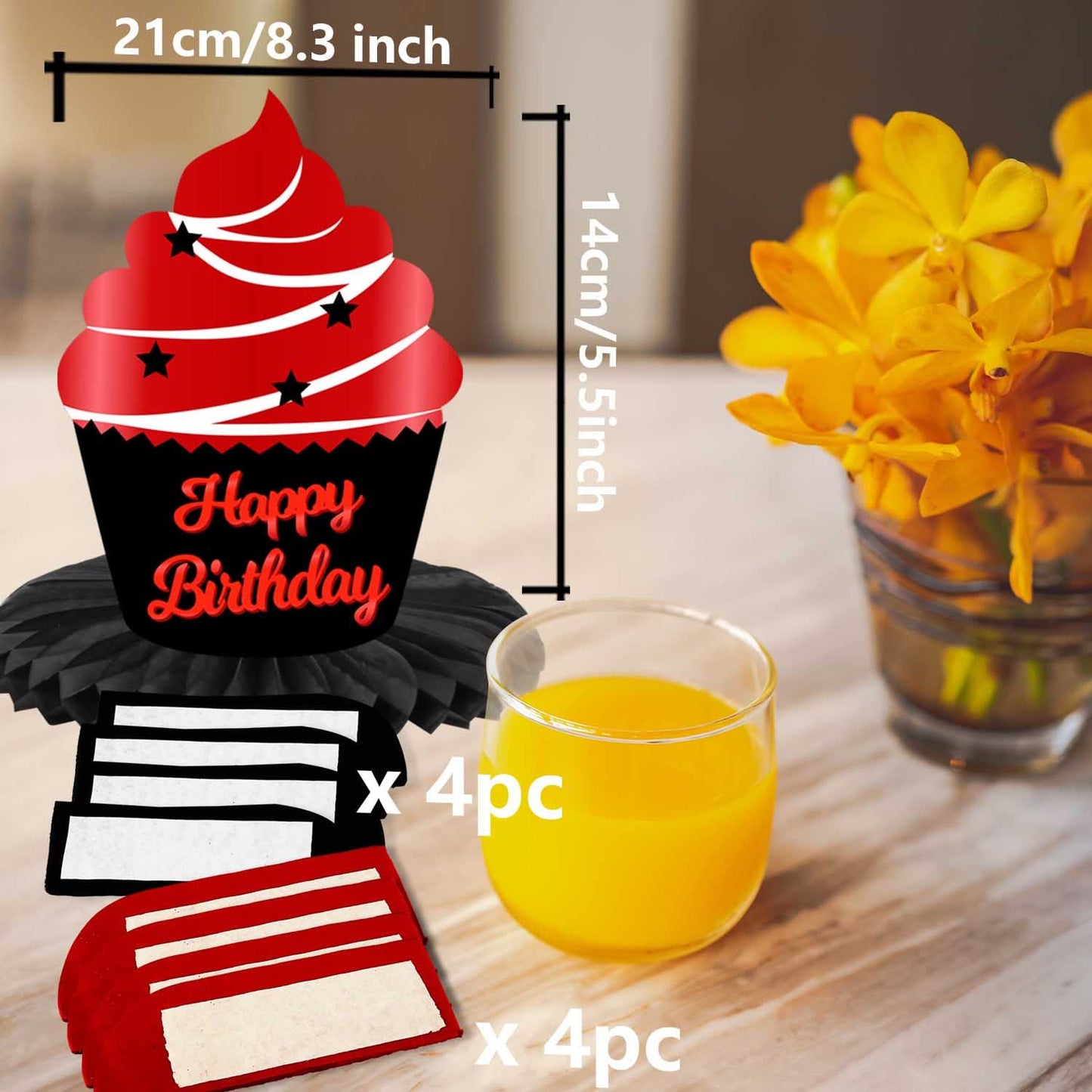 Happy 33rd Birthday Red and Black Table Honeycomb Centerpieces Balloons Theme Decor Table Decorations Table Toppers for Girls Wo