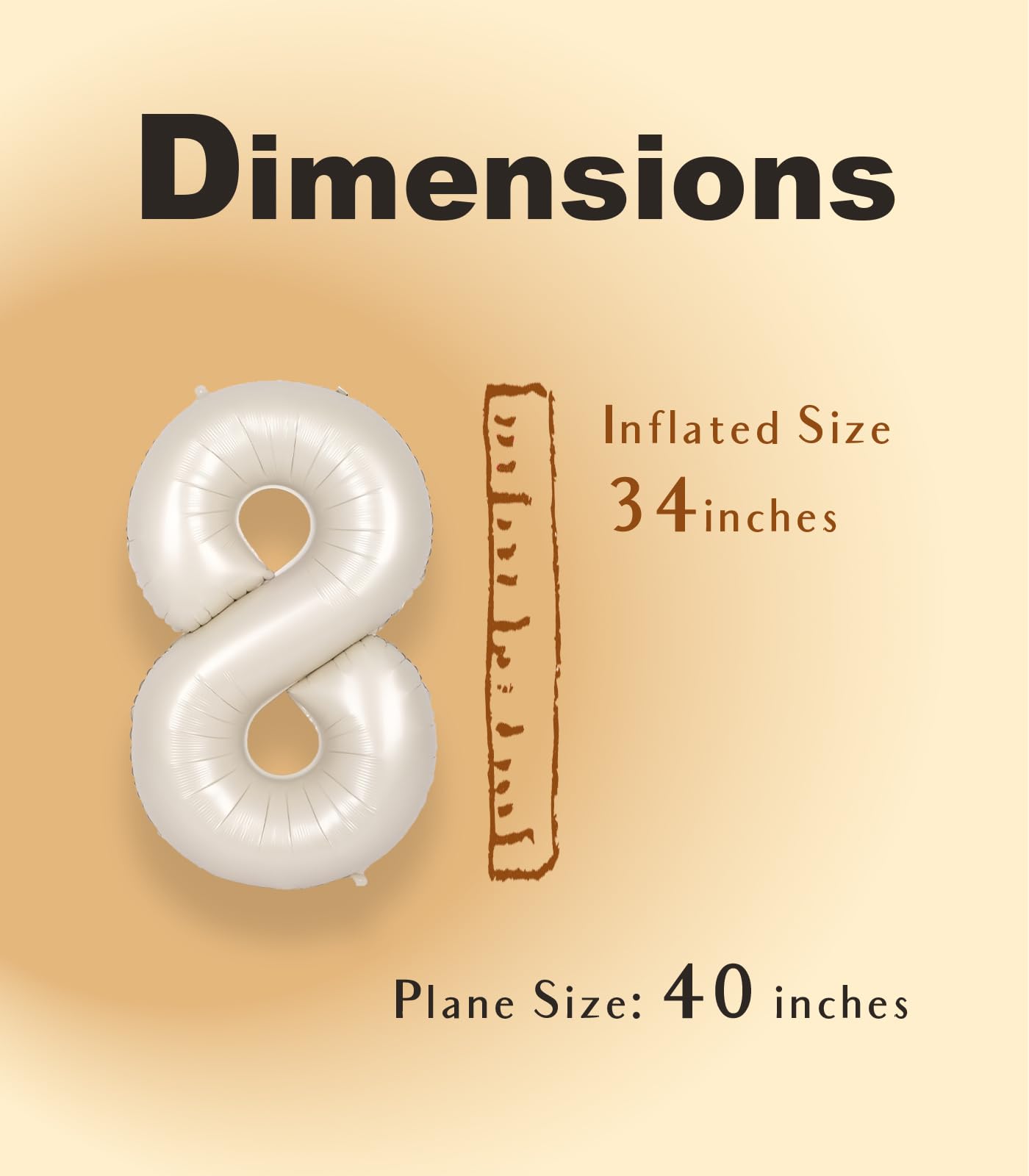 Suwen 40 Inch Cream White Number Balloon 8, Safe Material, Jumbo Mylar Birthday Party Decorations For Boy Or Girl Anniversary Pa