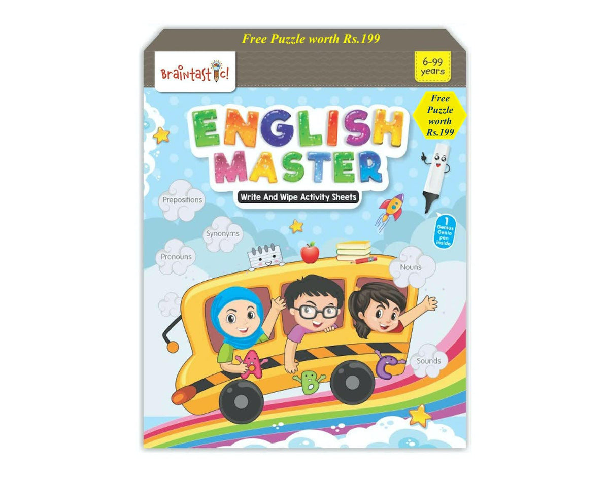 Braintastic Educational Game: English Master (699 Years) / Write & Wipe Reusable Activity Sheets/Kids Toy/Free Puzzle