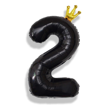 40 Inch 2Nd Birthday Balloon Number, Crown Black Foil Giant Number Balloons 0-9 Set, Self Inflating Balloons For Kids Girls Boys