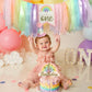 Macaron First Birthday Party Decorations Pastel Rainbow High Chair Banner Crown Cake Topper For Girl 1St Birthday Decor