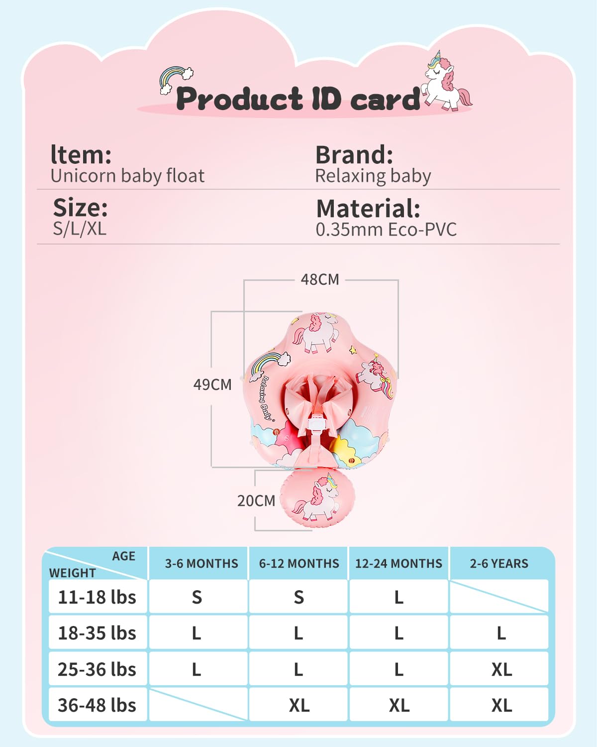 Relaxing Baby Inflatable Baby Swim Float Children Waist Ring Inflatable Pool Floats Toys Swimming Pool Accessories For The Age Of 3-72 Months (L)