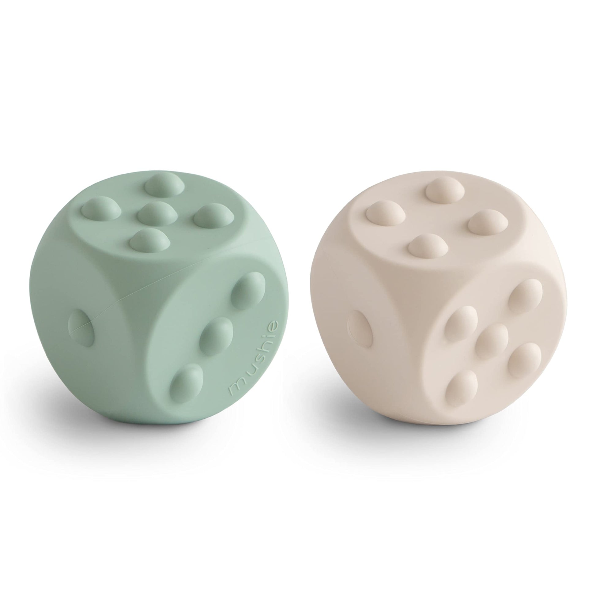 Mushie Silicone Dice Press Toy | Baby Sensory Play For 10+ Months (Cambridge Blue/Shifting Sand)