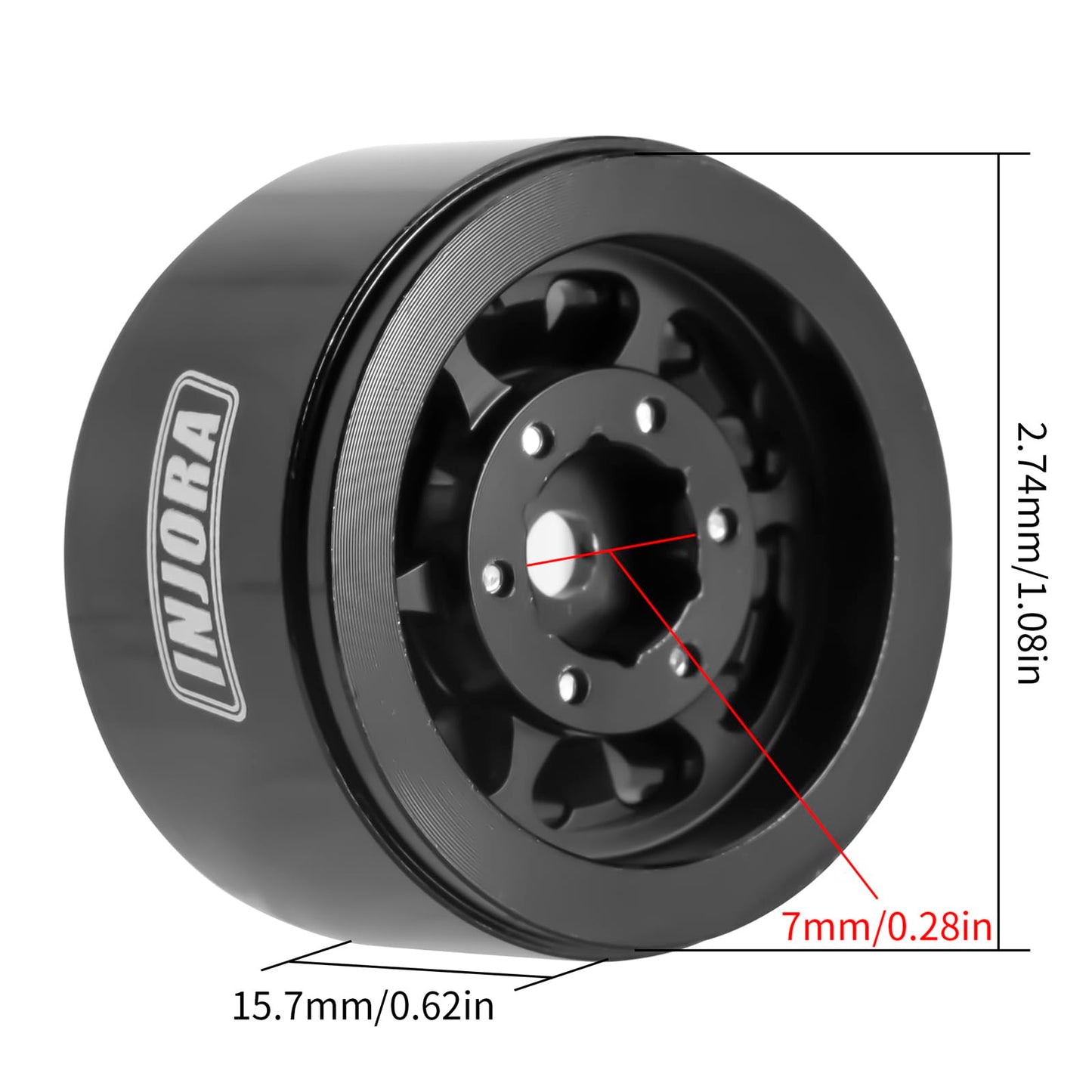 INJORA 1.0 Beadlock Wheel CNC Aluminum Wheel Rims for TRX4M Axial AX24 SCX24 FMS FCX24 1/18 1/24 RC Crawler Car(Black)