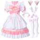 Girl Sweet Kawaii Costume Dress Anime French Maid Cosplay Furry Cat Ear Gloves Socks Set(Pink L)
