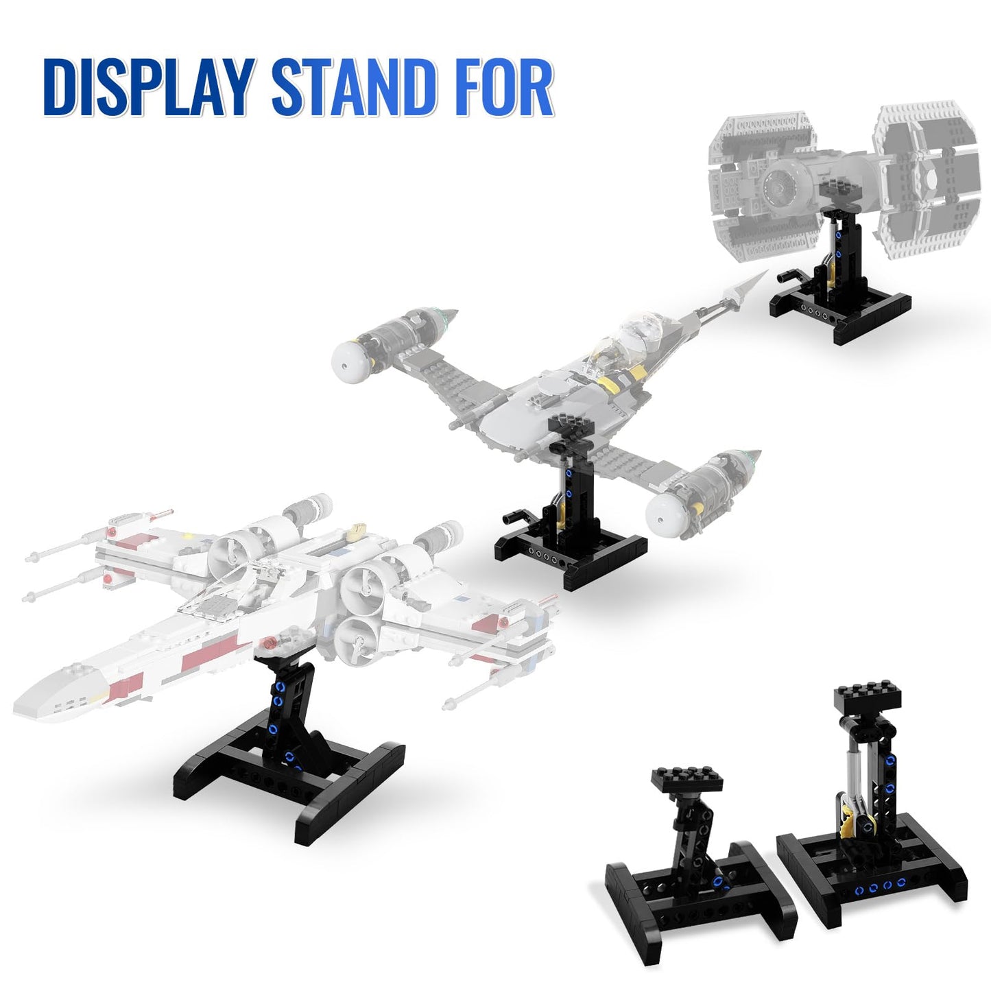 FCEYOUT Display Stand for Lego X-Wing, TIE Bomber, & Mando N-1 Fighter, Adjustable Angle, Plastic, 2 Pack, White