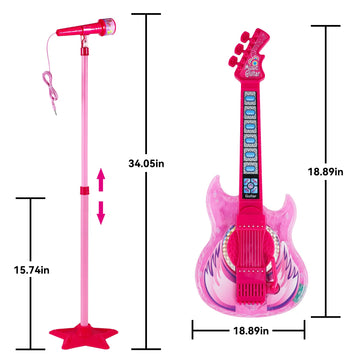 Guitar And Microphone Play Set For Girls,Karaoke Machine With Music&Light,Microphone Toys With Stand,Adjustable Height Guitar To