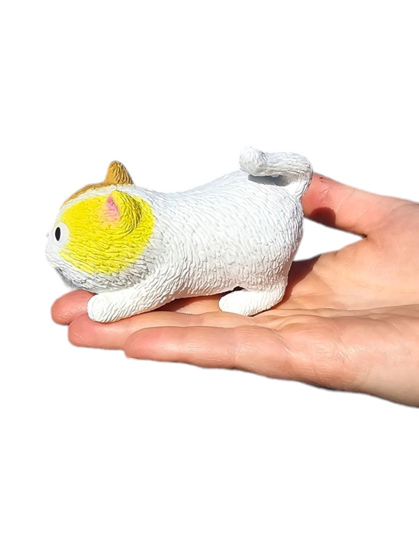 Squishy Stretchy Cat (3.5' To 6.5') Rubber Fidget Sensory Toy Filled With Sand. Great Stress Relief Cat Toy For Kids, Adults And Pets. (White Cat)