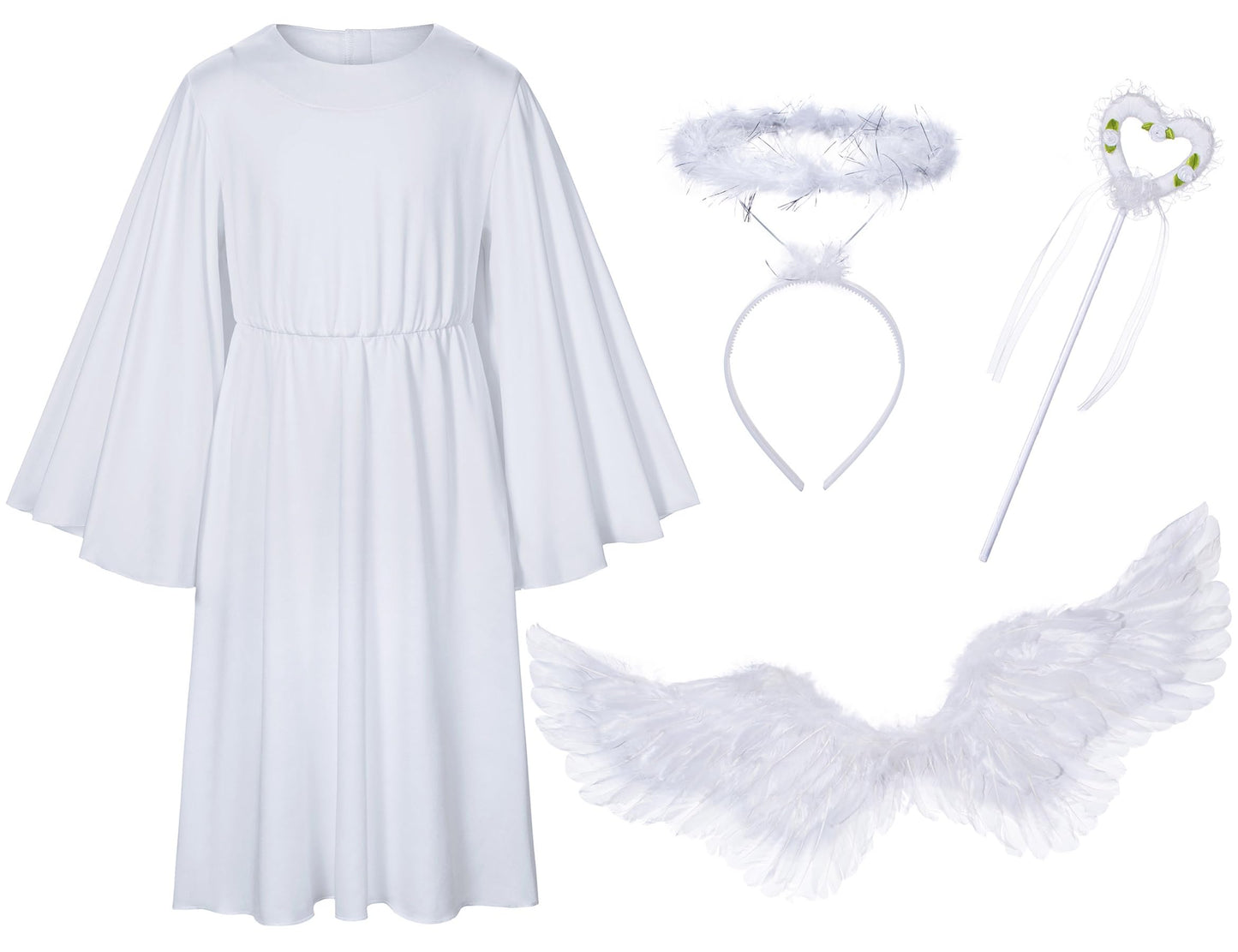 Irtysh Kids Angel Costume With Angel Feather Wings Headband Wand Set For Girl'S Halloween Birthday Cosplay(5-6Years)