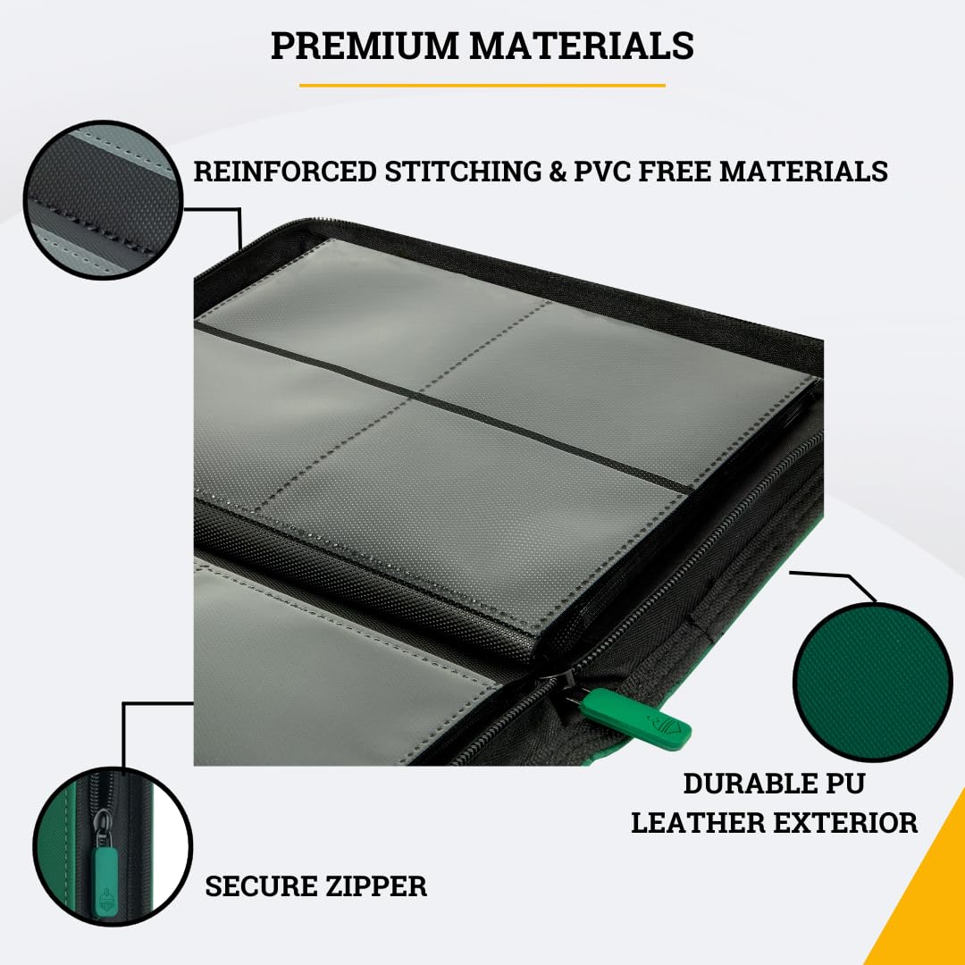 Card Guardian - 4 Pocket enhanced Binder for 160 Cards (Green) | Zipper Closure and Side Loaded Pockets | Compatible with Trading & Sports Cards including Magic the Gathering  Yugioh  Baseball Cards