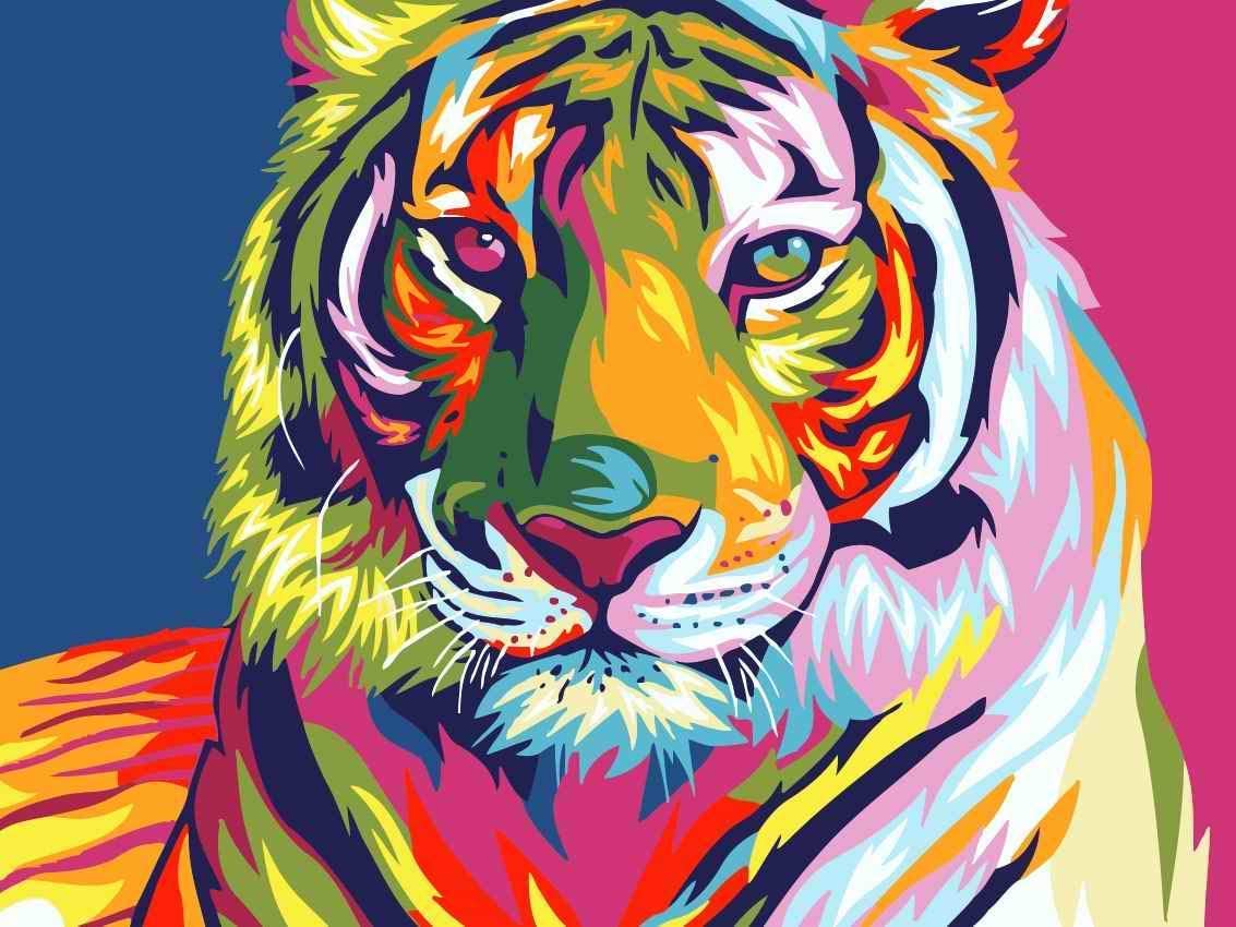 Jingzhouyang Paint By Numbers For Kids & Adults & Beginner Painting Gift Kits - L 16'×W 20' Colorful Tiger