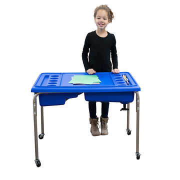Children'S Factory Neptune 24'' Large Sensory Table, Sandbox With Lid, Water Table For Kids Blue