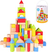 Pidoko Kids Wooden Blocks - 100 Pcs - Building Blocks For Toddlers - Includes Storage Container With Shape Sorter Top - Hardwood Plain & Colored Wood Blocks - Preschool Block Learning Toys