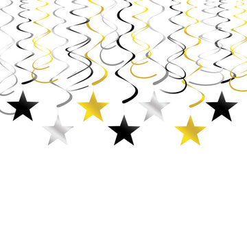 Gold Silver Black Star Hanging Swirl Decorations Stars Streamers Foil Swirls for Ceiling Decorations Graduation Party Supplies B