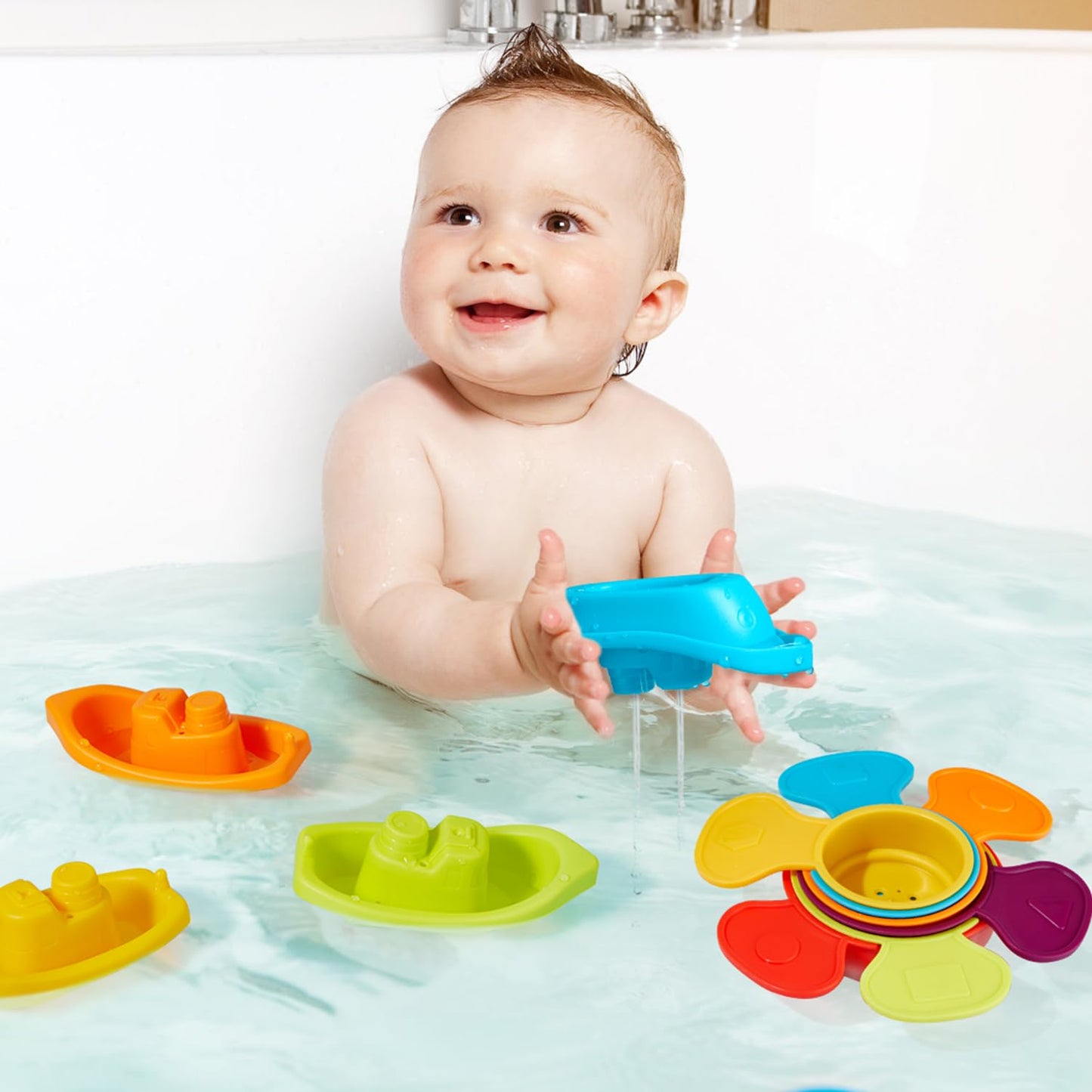 Amchsuri Baby Bath Toys For Kids Ages 1-3, 11 Pcs Mold Free Toddler Bath Toys For 2-4 Bathtub Water Table Pool Toys Stackable Boats And Spoons For Babies 6-12 Months Early Learning Educational Gift