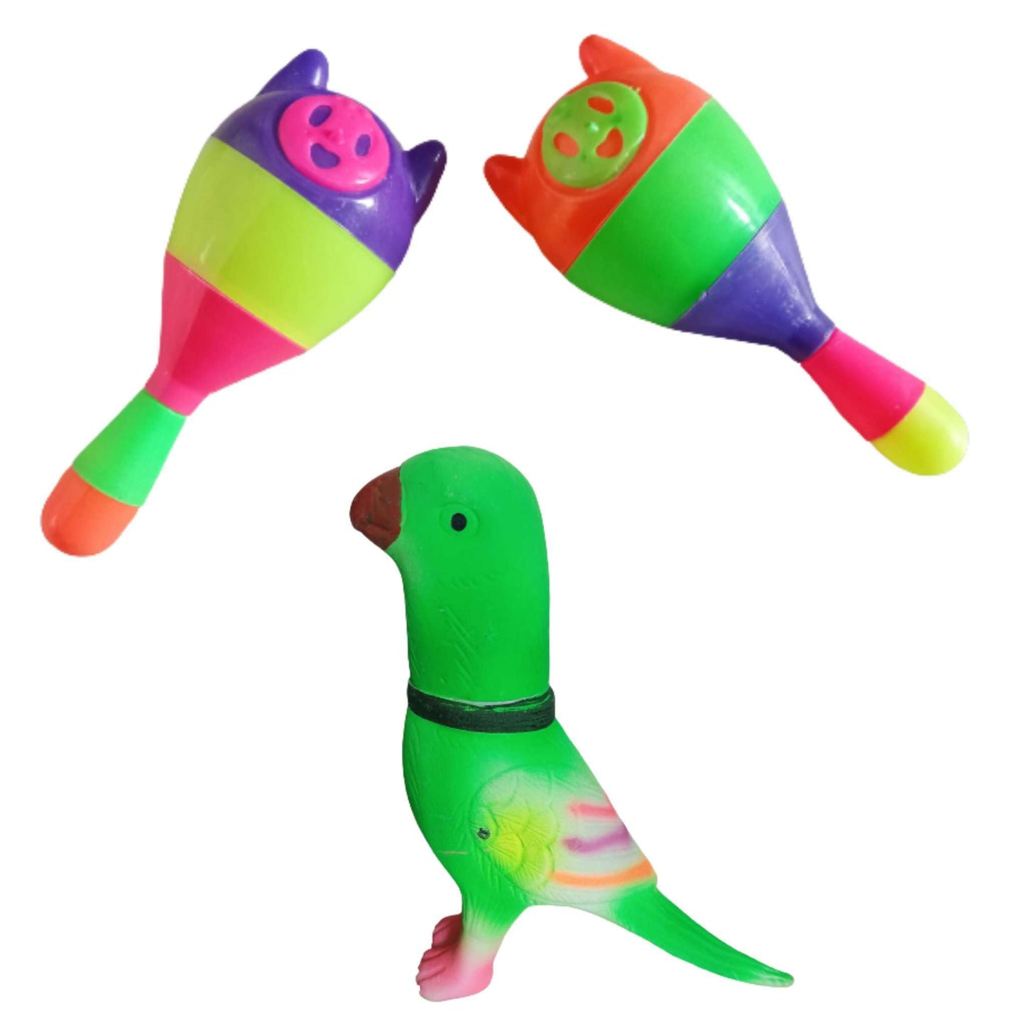 ZOKCY Combo (2 jhunjuna + 1 Green chu chu Sound Parrot (tota)) for Kids/colourfull jhunjuna for new Born Baby/Newborn Baby Boys 