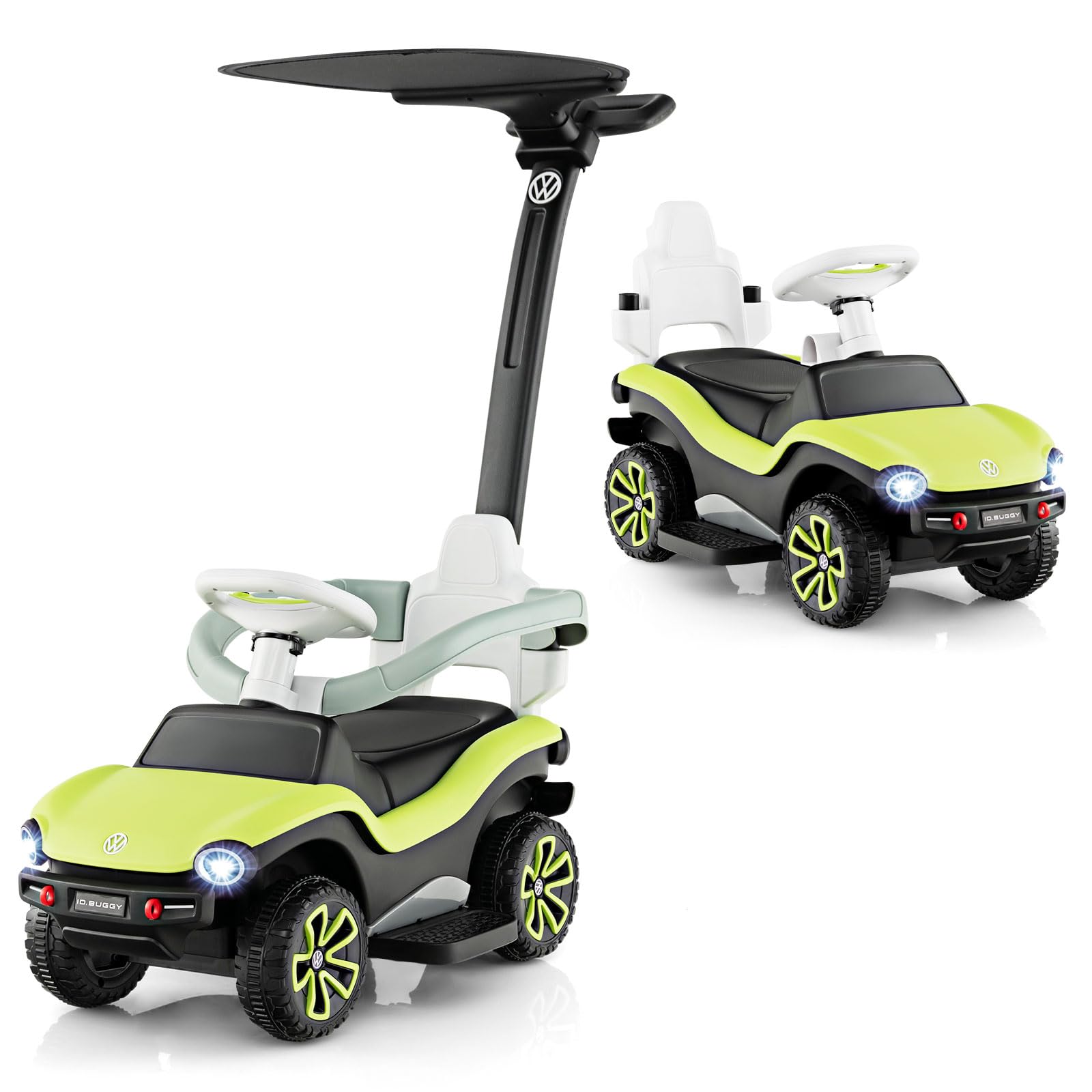 Honey Joy Ride On Push Car, Licensed Volkswagen Kids Sliding Car W/Adjustable Push Handle, Sun Canopy & Safety Guardrails, Music & Horn, Lights, Usb, Push Cars For Toddlers Boys Girls, Green