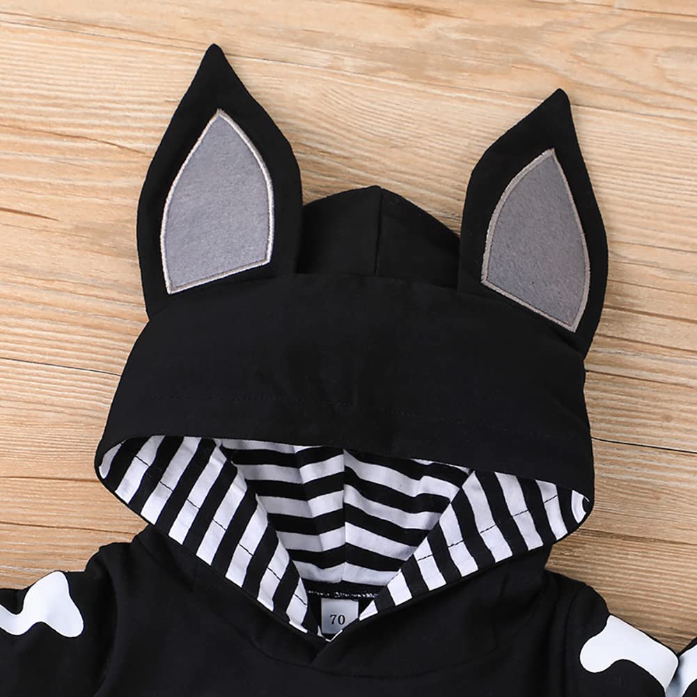 Baby Bat Costume Boy Girl: My First Halloween Baby Boy Outfit Newborn Cloak Romper Bat Ears Jumpsuit With Wings Cosplay Infant Toddler Vampire Ghost Dress Up Hooded Clothes Set Black Skull 6-12 Months