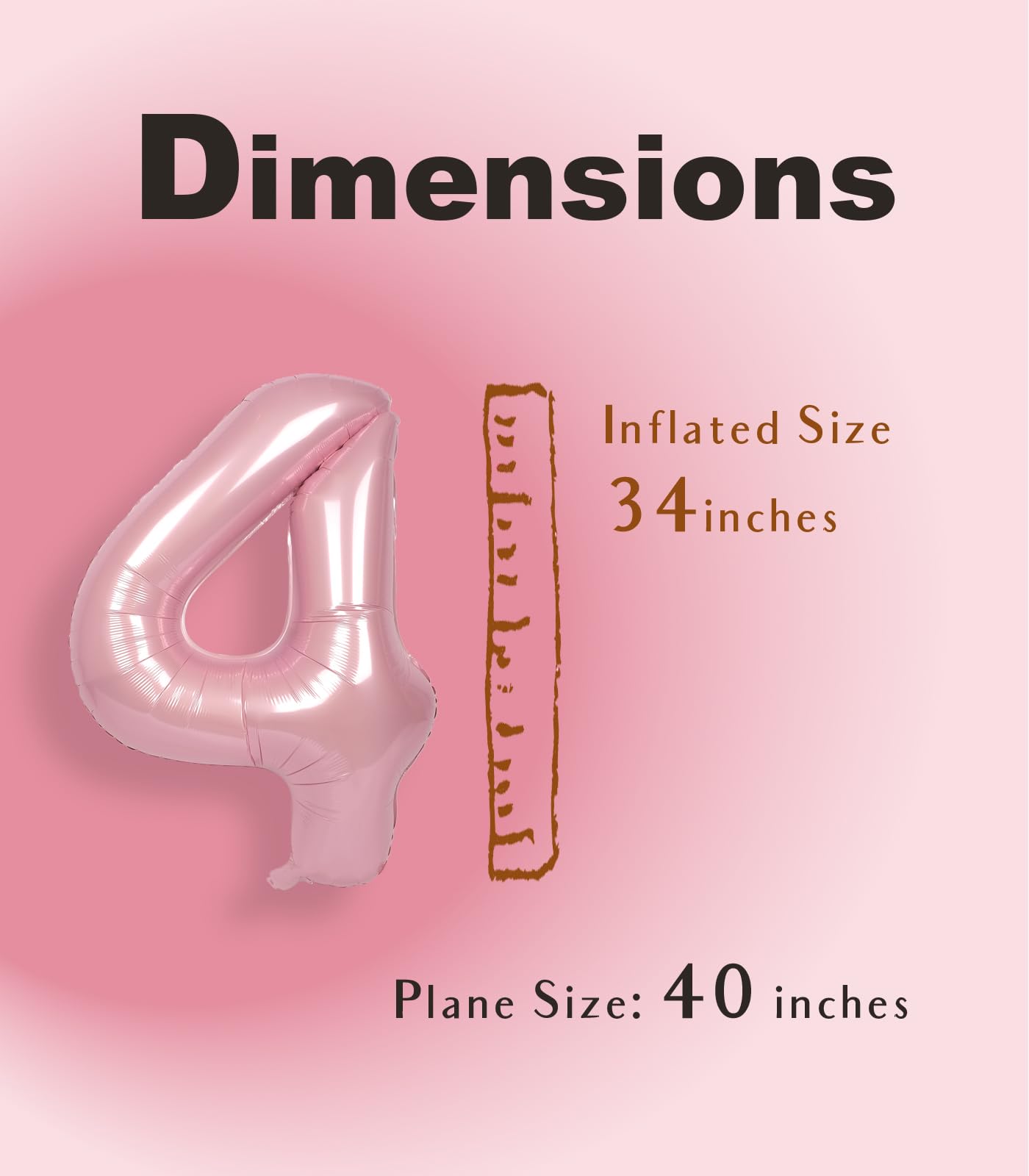Suwen 40 Inch Pink Large 4 Number Balloons Big Foil Helium Number Balloons 0-9 Jumbo Happy 4Th Mylar Birthday Party Decorations