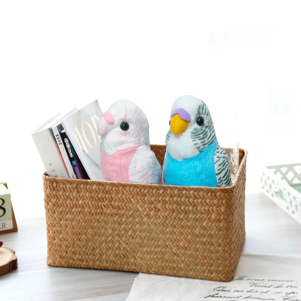 WQY GroceryShop Plush Parakeet Toy - 2Pcs Stuffed Birds, 5.5 inches, Cotton, Blue and Pink