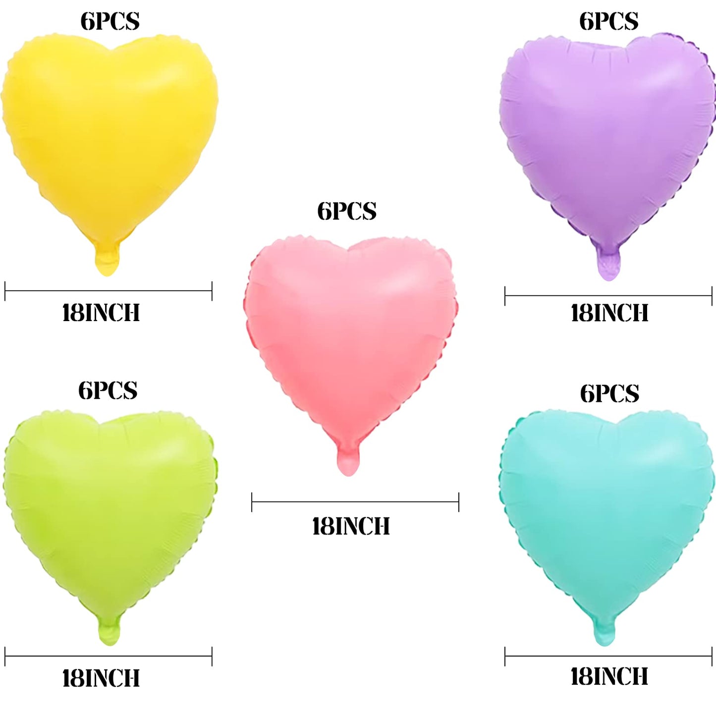 Fezava 30 Pcs Heart Balloons - 18in Colorful Mylar Foil for Baby Shower, Valentine's Day, Birthday, Bridal Party