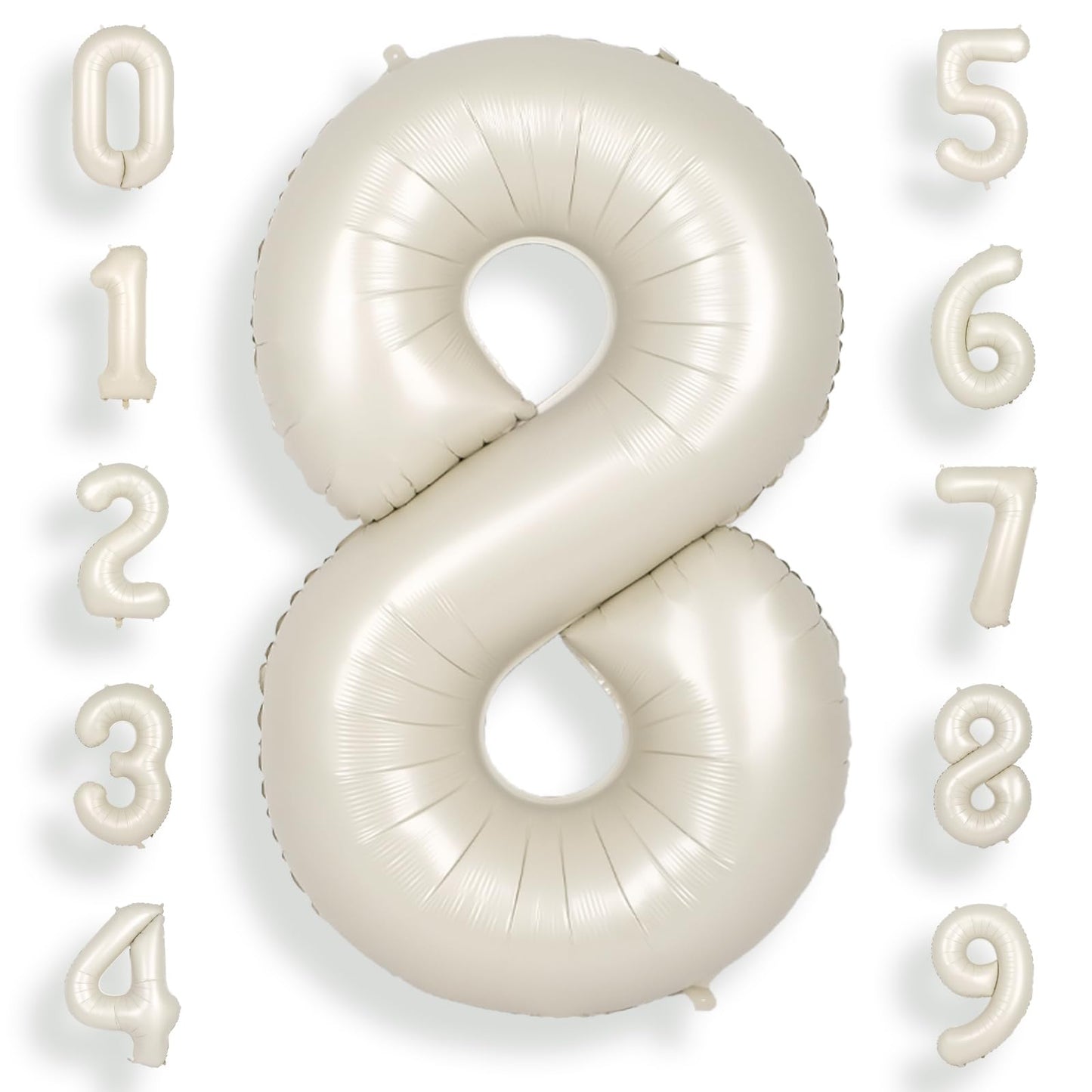Suwen 40 Inch Cream White Number Balloon 8, Safe Material, Jumbo Mylar Birthday Party Decorations For Boy Or Girl Anniversary Pa