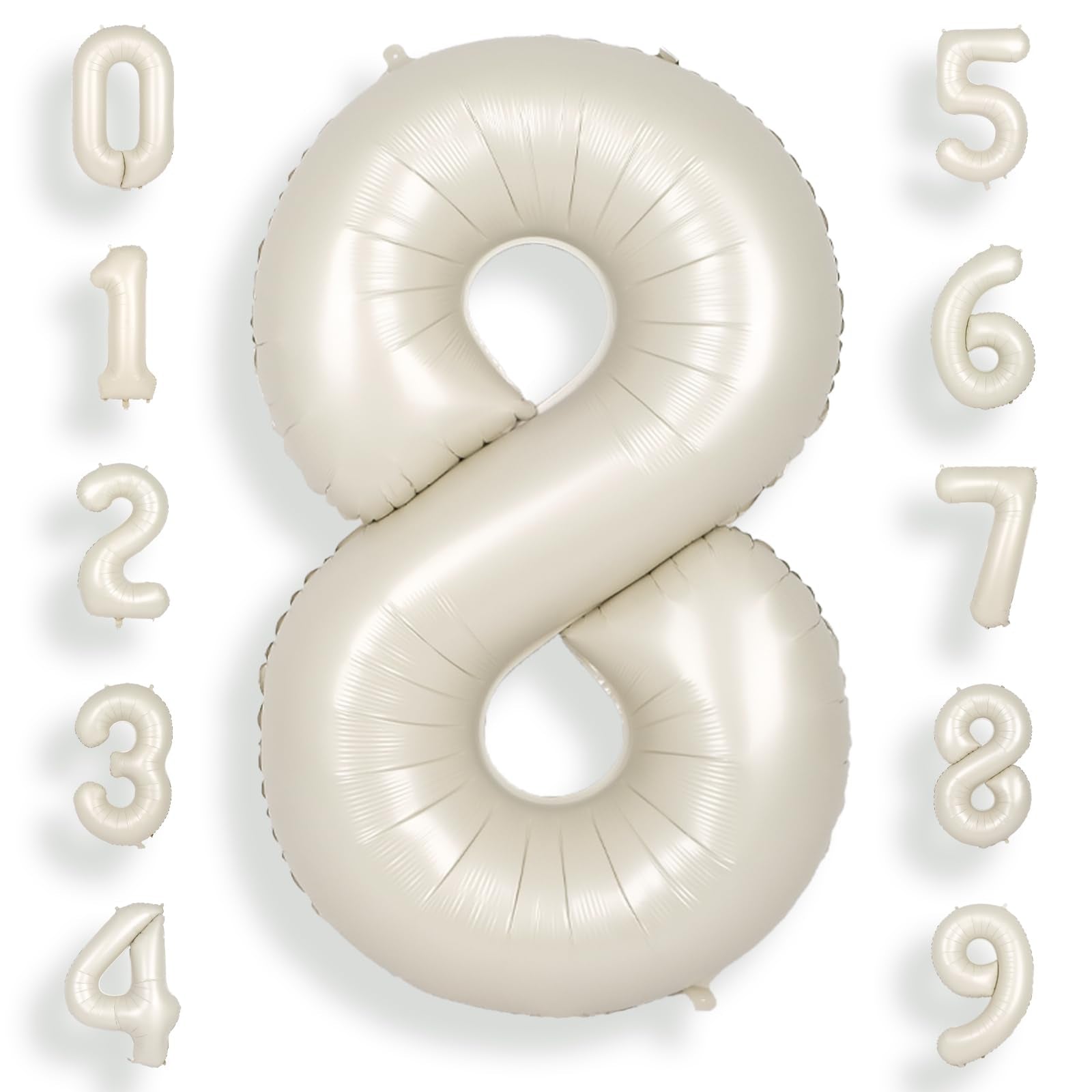 Suwen 40 Inch Cream White Number Balloon 8, Safe Material, Jumbo Mylar Birthday Party Decorations For Boy Or Girl Anniversary Pa
