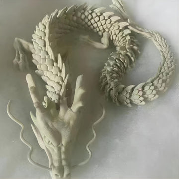 3D Printed Mystery Dragon Fidget Toy, 18in Articulated Crystal Dragon, Desktop Decor (Khaki Matte)