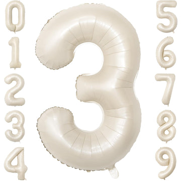 Paticool 40 Inch Beige Number Balloon 3, Large Cream Number Foil Mylar Balloons For Birthday Party Celebration Decorations Suppl