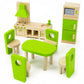 Wooden Dollhouse Furniture|Made Of Safe Wood And Bright Water-Based Paint|Compatible With Most Doll Houses|Eat-In Kitchen